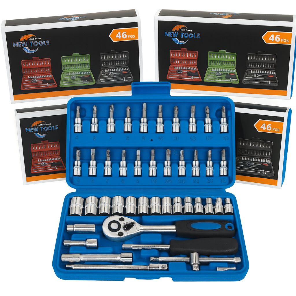جعبه بکس ۴۶ عددی - درایو ۱/۴ اینچ - برند New Tools - کیت کامل آچار و سری بکس